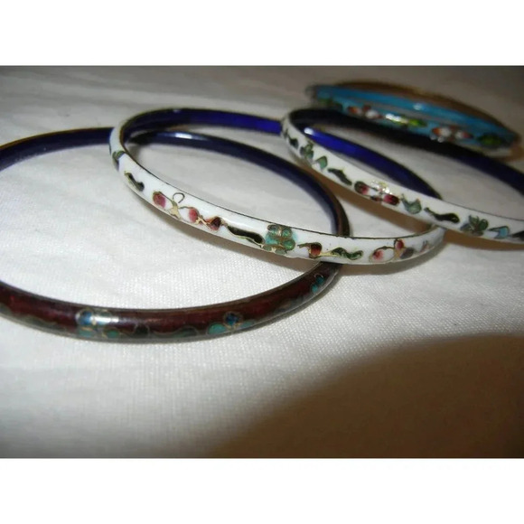 Vintage Cloisonné Enamel Bangle and Mother of Pearl Bracelets Set -five jewelry - Picture 5 of 8